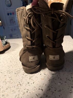 BearPaw Kids Tan Suede Lace-Up Faux-Fur Boots